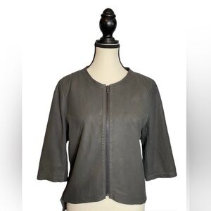 My Tribe Suede blazer moto ruffled hem Cropped length gray half sleeve L